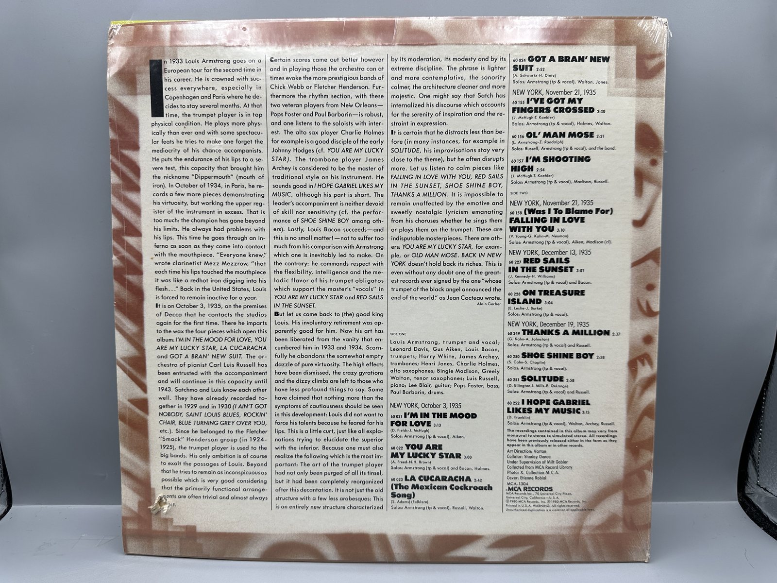SEALED - Louis Armstrong (2 LP Lot): Back in New York - 1935 (1980); and Satchmo Serenades (1980), promo hole in cover. Both LPs are SEALED
