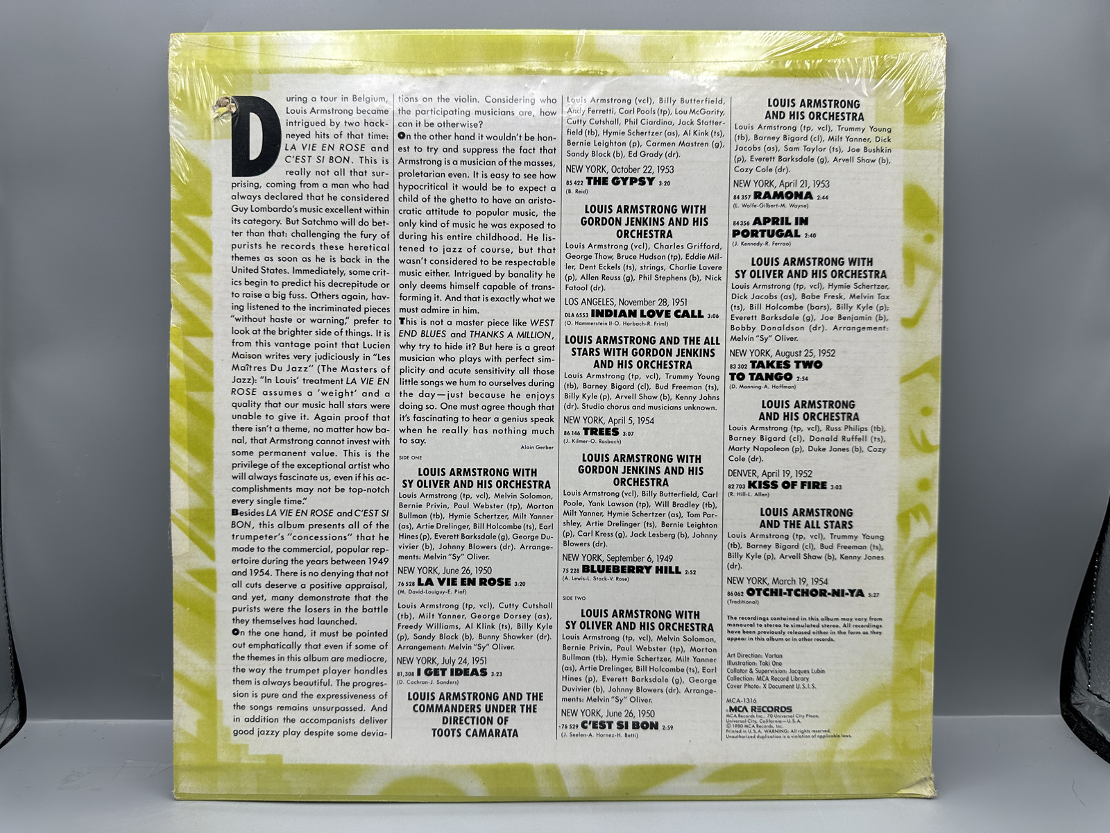 SEALED - Louis Armstrong (2 LP Lot): Back in New York - 1935 (1980); and Satchmo Serenades (1980), promo hole in cover. Both LPs are SEALED