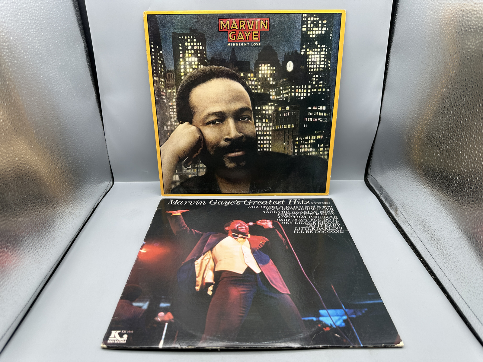 Marvin Gaye (2 LP Lot): Midnight Love (1982); and Marvin Gaye's Greatest Hits Volume 2 (1977), repress