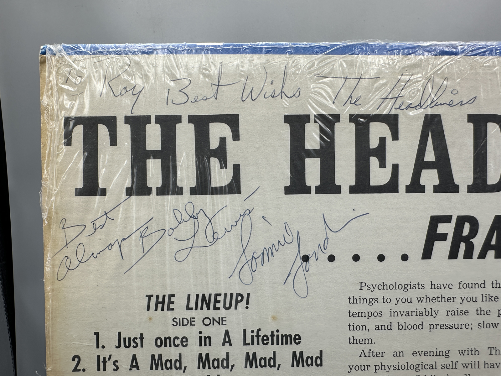 Autographed - The Headliners: Framed Alive! (1966), signed by all four members of the group: Lonnie Londin, Larry Londin, Ray Clayton and Bo