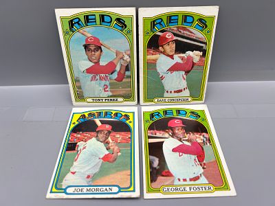 Lot of (4) 1972 Topps Cincinnati Reds Baseball Star Player Cards - Varying Conditions