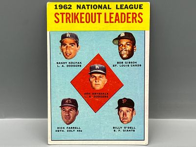 1963 Topps NL Strikeout Leaders Drysdale/Koufax/Gibson/Farrell/O'Dell #9