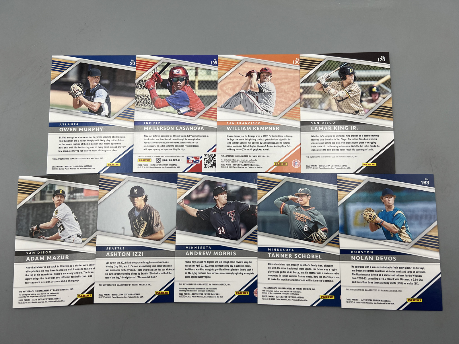 (9) 2022 Panini Elite Extra Edition Baseball Pack Pulled Autos - RCs/Prospects