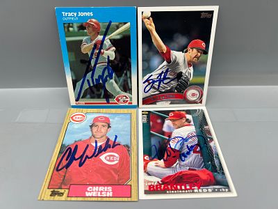 (4) Cincinnati Reds Baseball In Person Autographed Cards - Tracy Jones, Sam LeCure, Chris Welch 