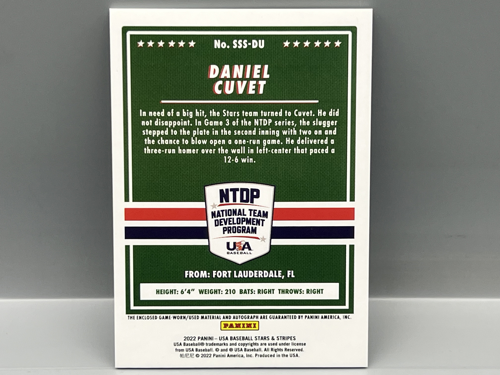 2022 Panini USA Baseball Stars & Stripes Daniel Cuvet Patch Auto #/399