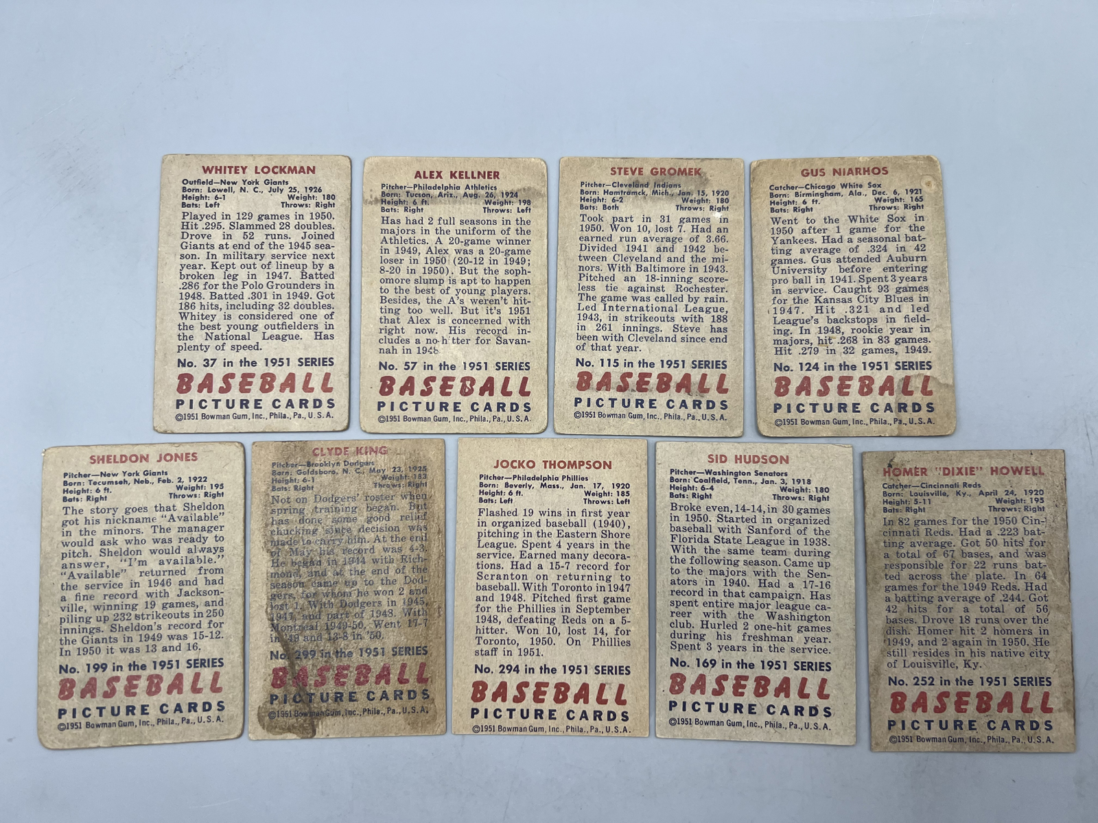 (9) 1951 Bowman Baseball Cards - Varying Conditions