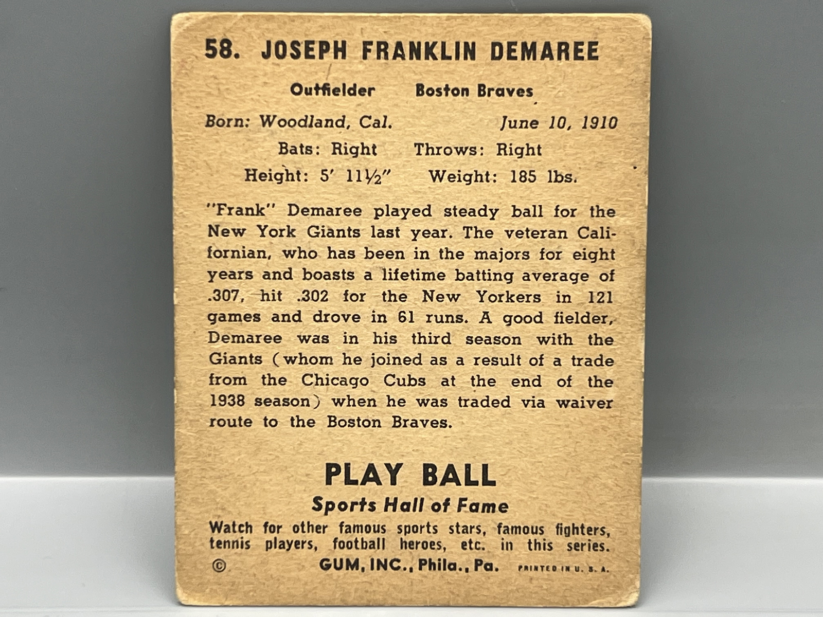 1941 Play Ball Frank Demaree #58