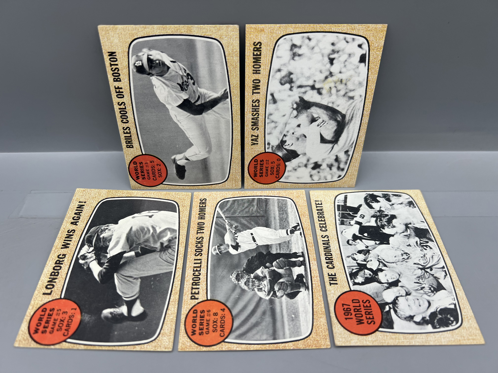 (5) 1968 Topps Baseball World Series Cards - Varying Conditions -Carl Yastrzemski