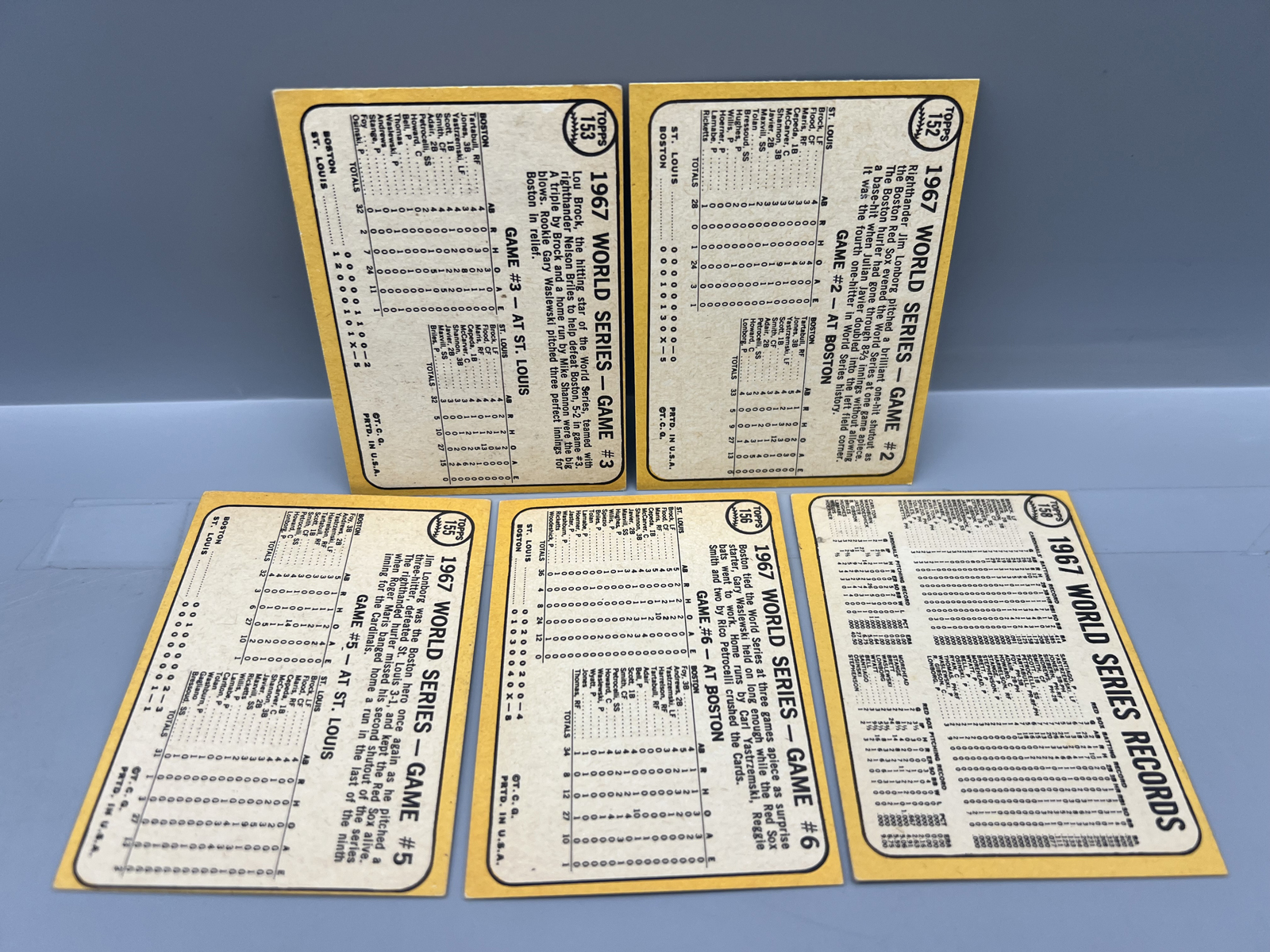 (5) 1968 Topps Baseball World Series Cards - Varying Conditions -Carl Yastrzemski