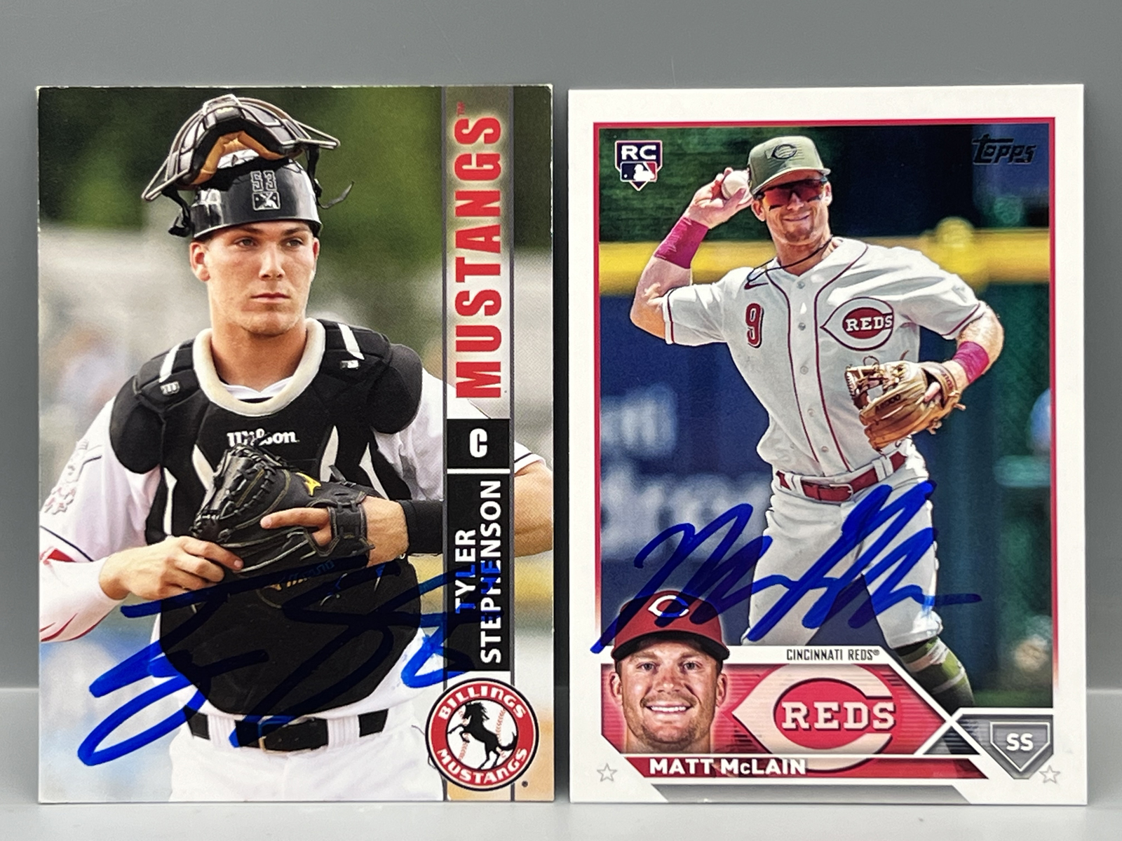 2015 Grandstand Tyler Stephenson Minor League In Person Auto #53 & 2023 Topps Matt McLain In Person RC Auto #US199 - No COAs