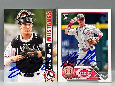 2015 Grandstand Tyler Stephenson Minor League In Person Auto #53 & 2023 Topps Matt McLain In 