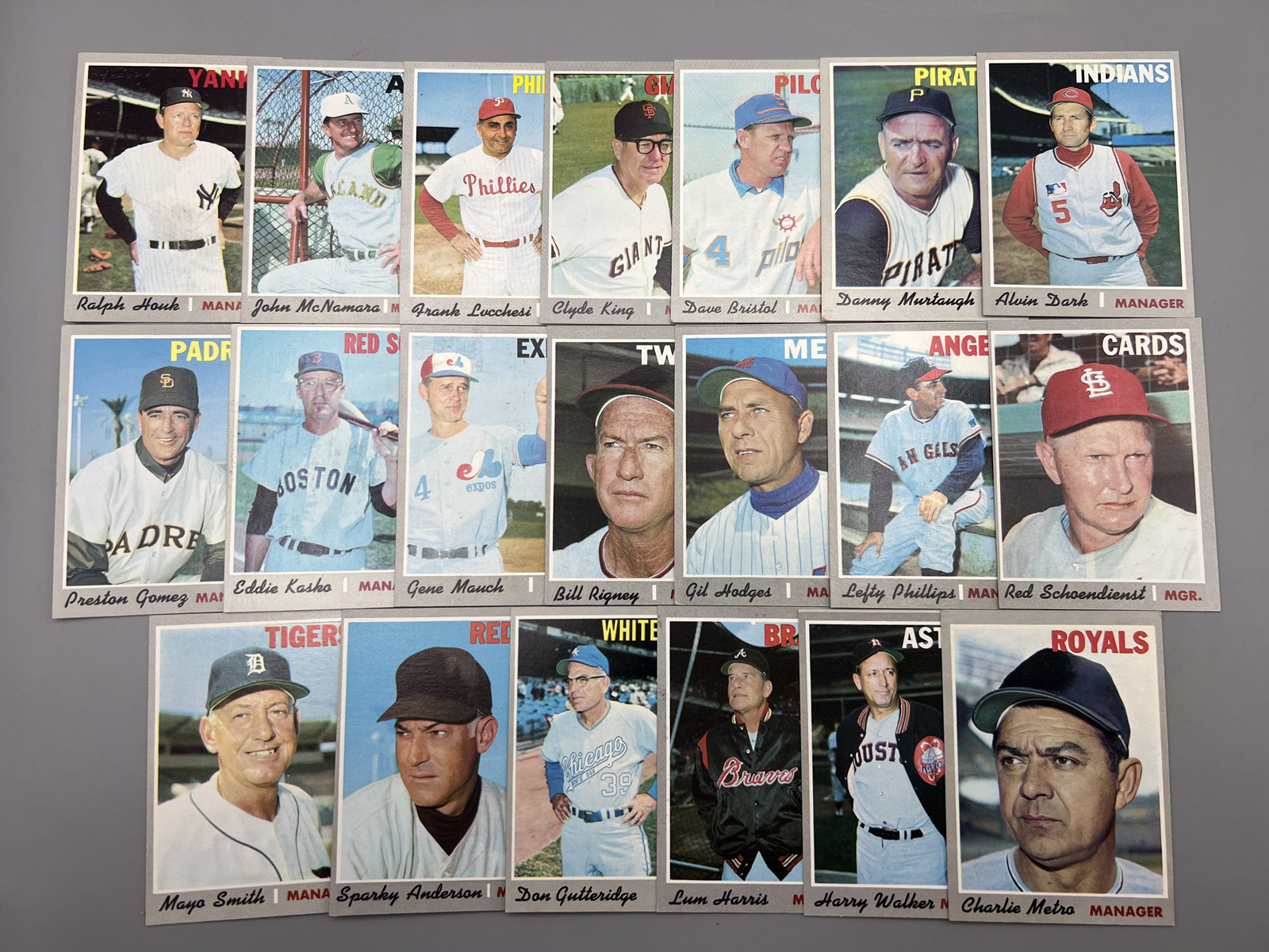 (20) 1970 Topps Baseball Managers Cards W/ Hall of Famers - Varying Conditions