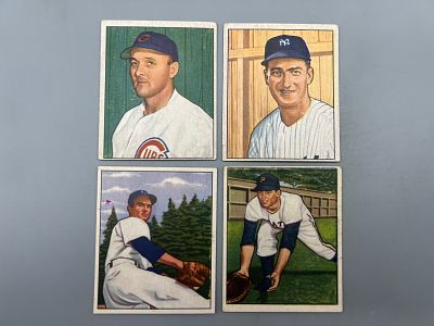 (4) 1950 Bowman Baseball Cards - Varying Conditions