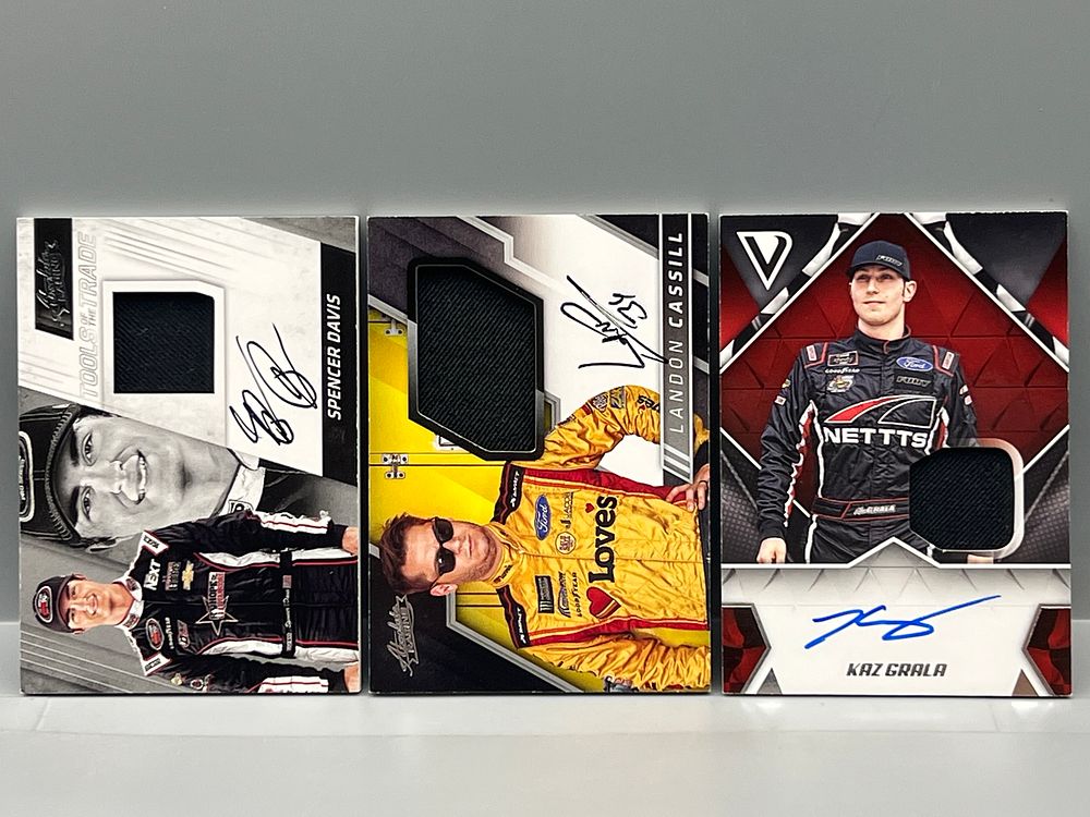 (3) Nascar Racing Pack Pulled Patch Auto Cards - Spencer Davis, Landon Cassill, & Kaz Grala
