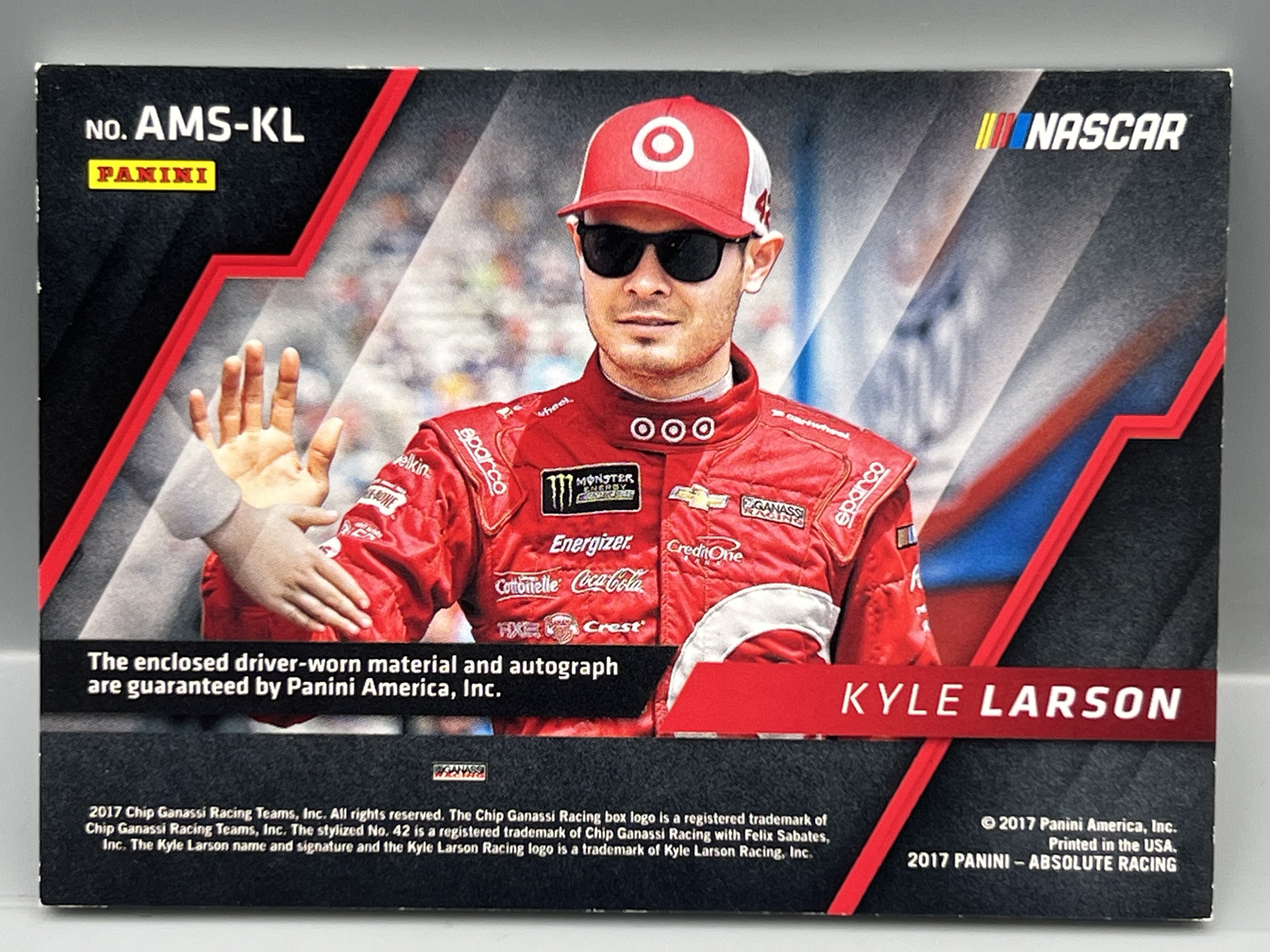 2017 Panini Absolute Racing Kyle Larson Driver Worn Patch Auto #AMS-KL