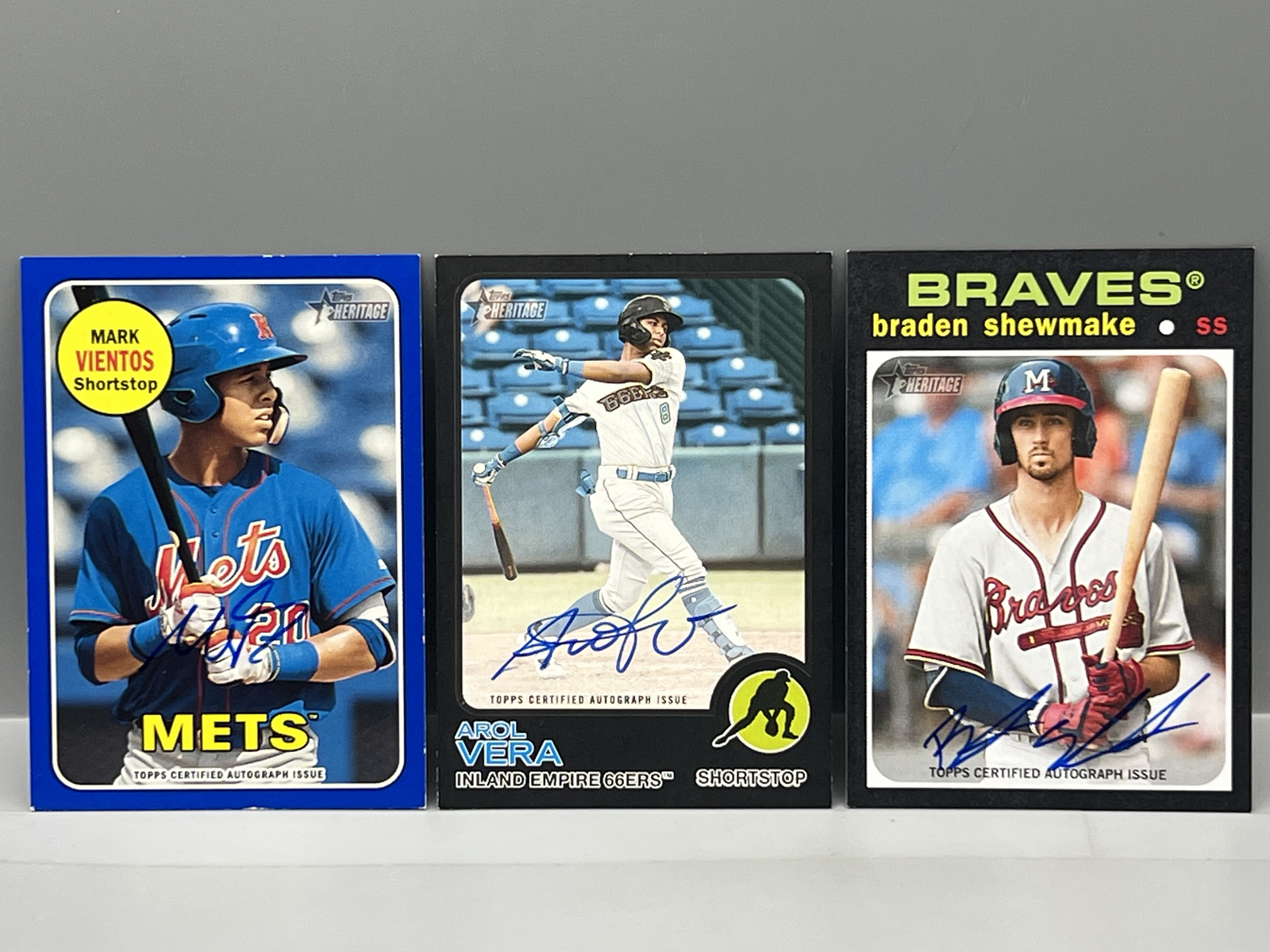 (3) Topps Heritage Minor League Baseball Pack Pulled Autos - Mark Vientos #/99, Arol Vera #/50, & Braden Shewmake