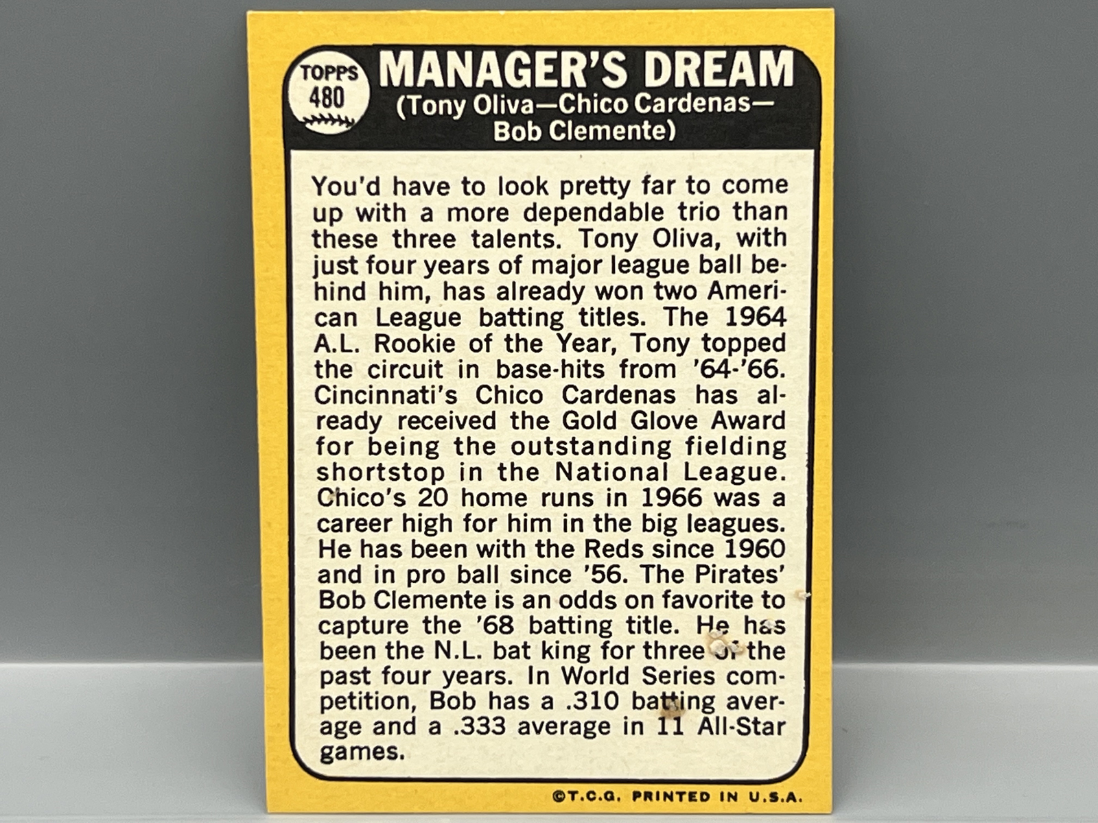 1968 Topps Managers Dream Tony Oliva/Roberto Clemente/Leo Cardenas #480
