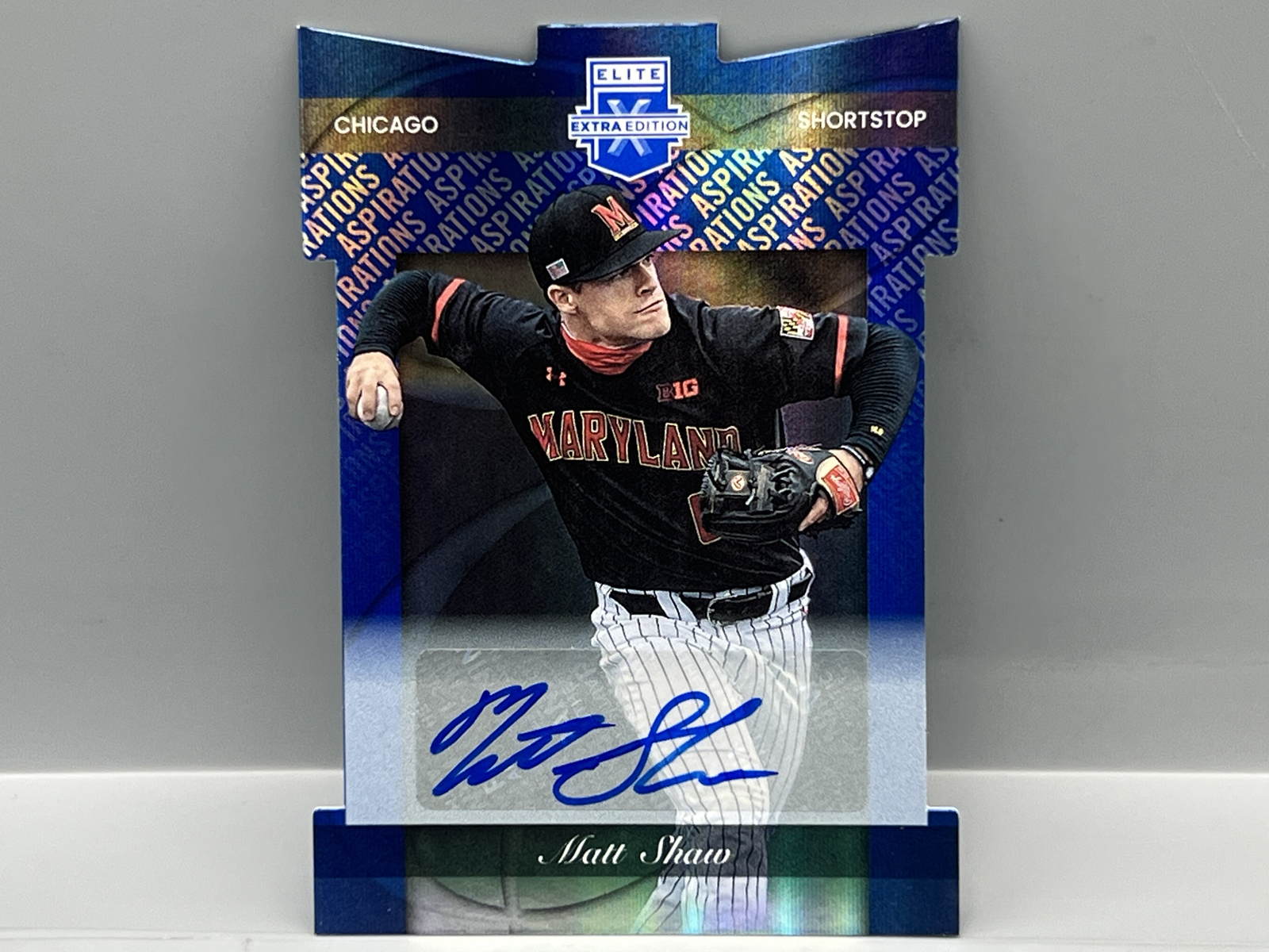 2023 Panini Elite Extra Edition Matt Shaw Blue Die Cut Prospect/RC Auto #/94