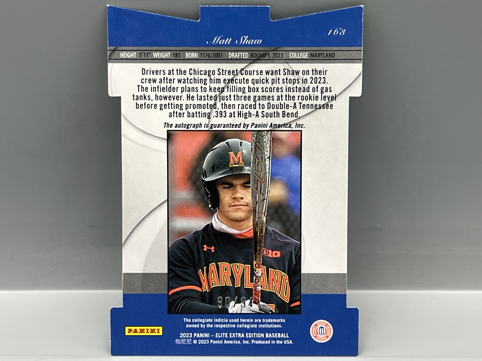 2023 Panini Elite Extra Edition Matt Shaw Blue Die Cut Prospect/RC Auto #/94
