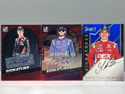 (3) Nascar Racing Pack Pulled Serial Numbered Auto Cards - Daniel Dye #/99, Cody Ware #/25, & 