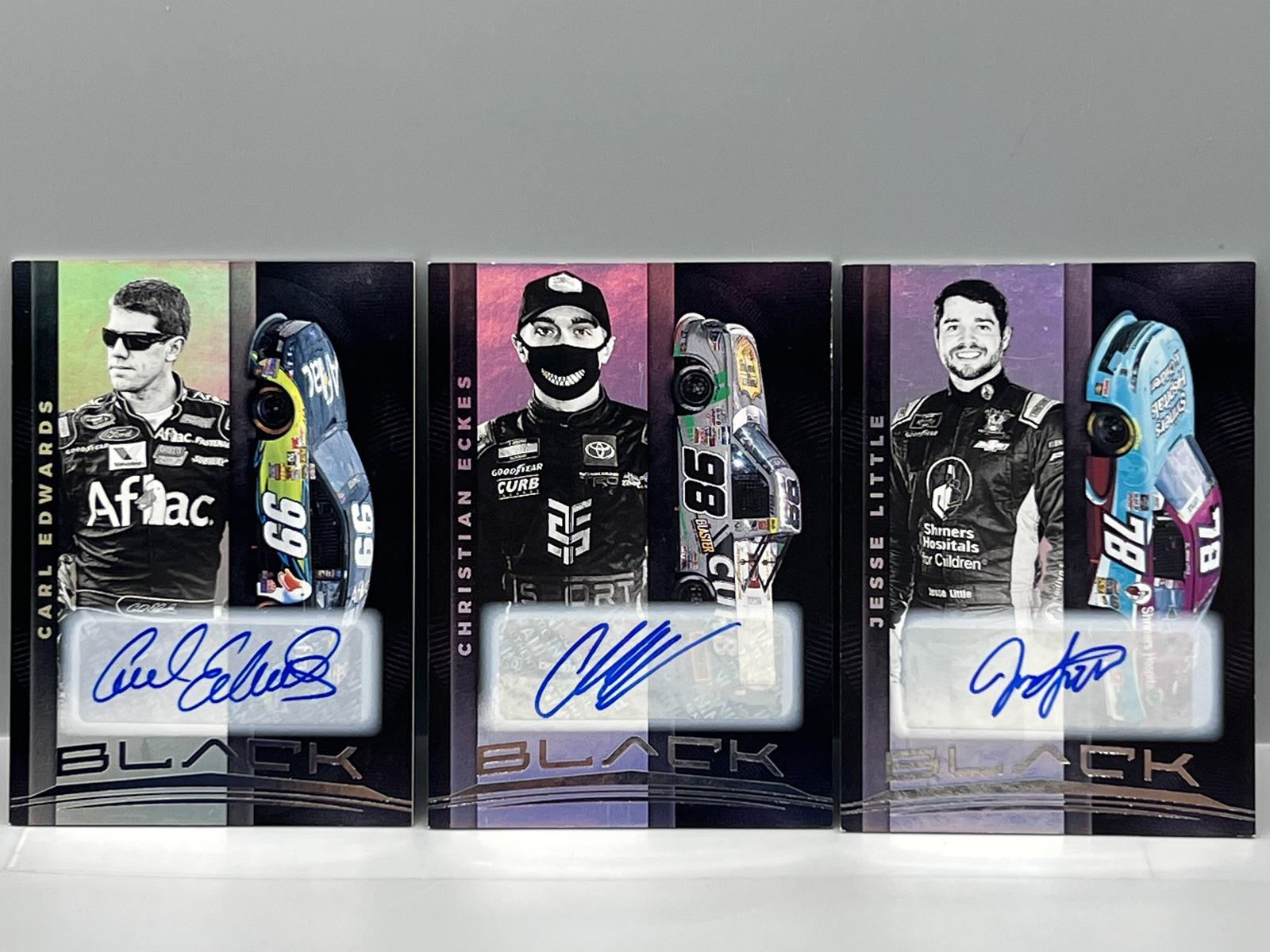 (3) 2021 Panini Chronicles Black Racing Pack Pulled Autos - Carl Edwards, Christian Eckes, & Jesse Little