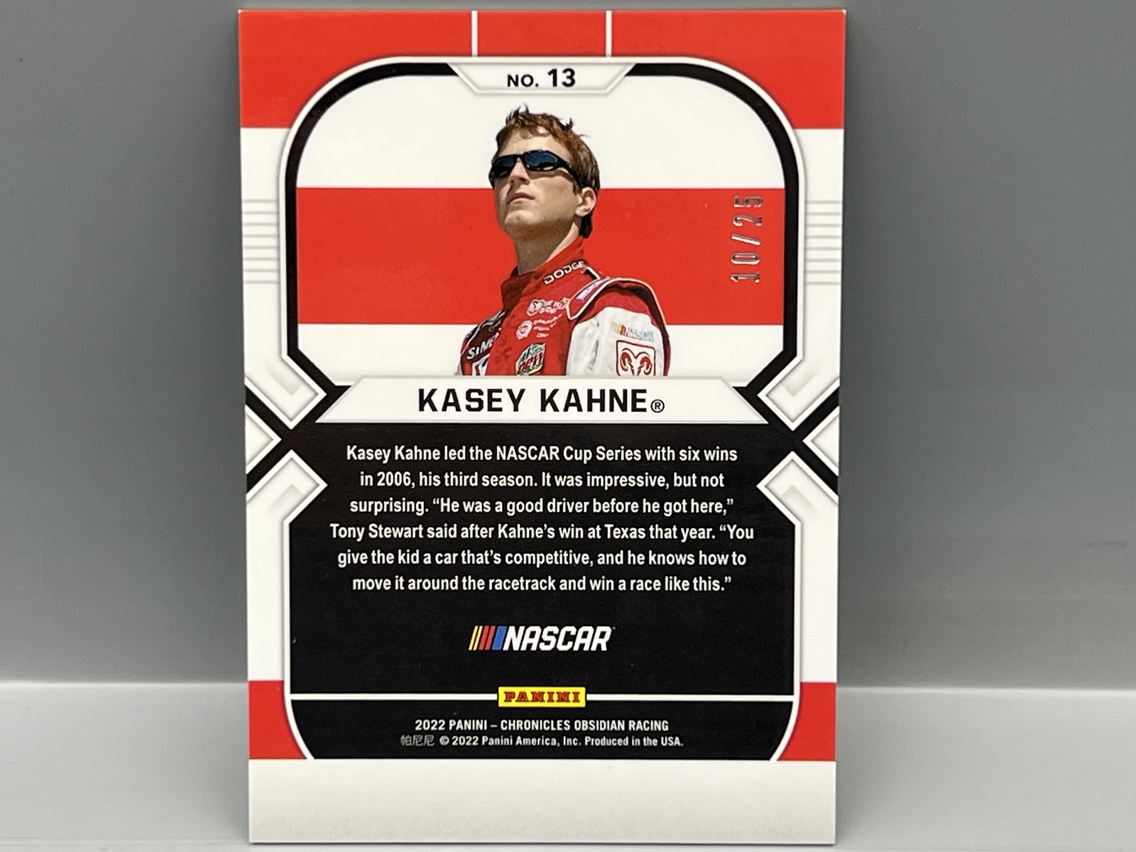 2022 Panini Chronicles Obsidian Racing Kasey KahnePin #/25 - In Person Auto - No COA