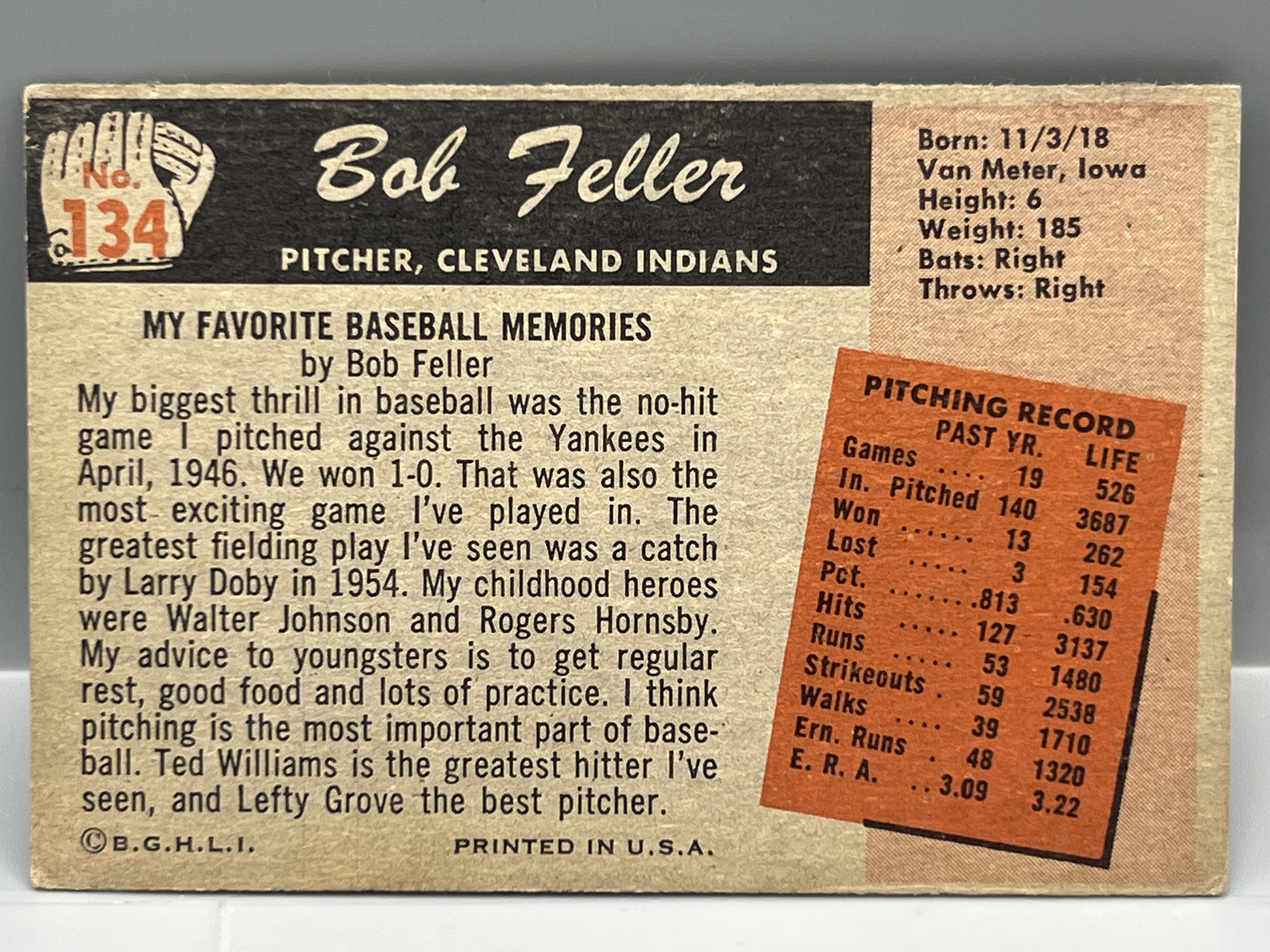 1955 Bowman Bob Feller #134
