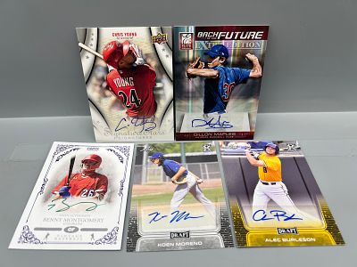 (5) Assorted Baseball Pack Pulled Autos - Chris Young, Dillon Maples, Benny Montgomery