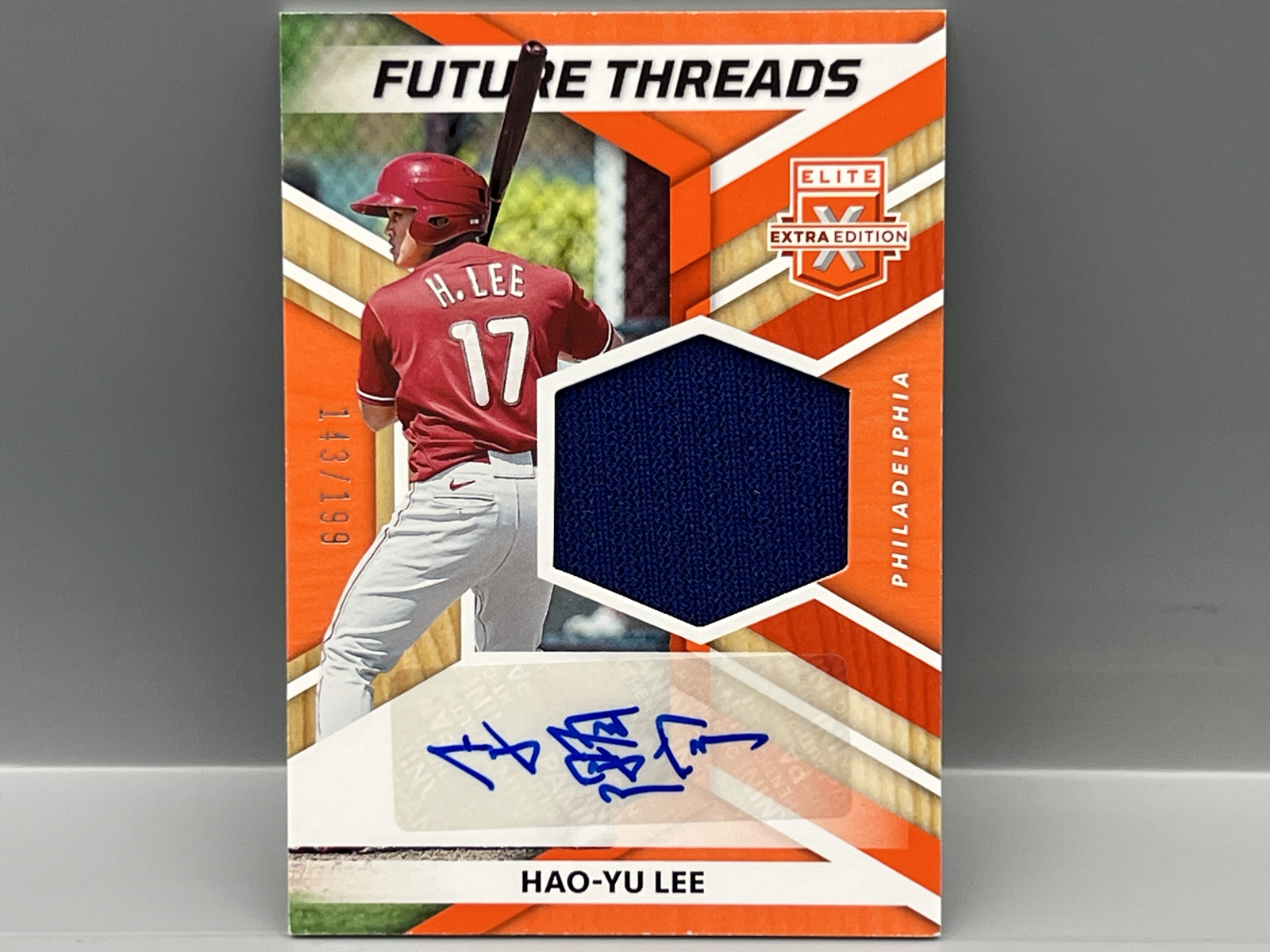 2022 Panini Elite Extra Edition Hao-Yu Lee Future Threads Prospect/RC Game Worn Patch Auto #/199