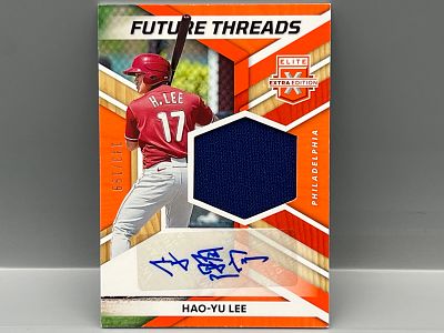 2022 Panini Elite Extra Edition Hao-Yu Lee Future Threads Prospect/RC Game Worn Patch Auto #/199