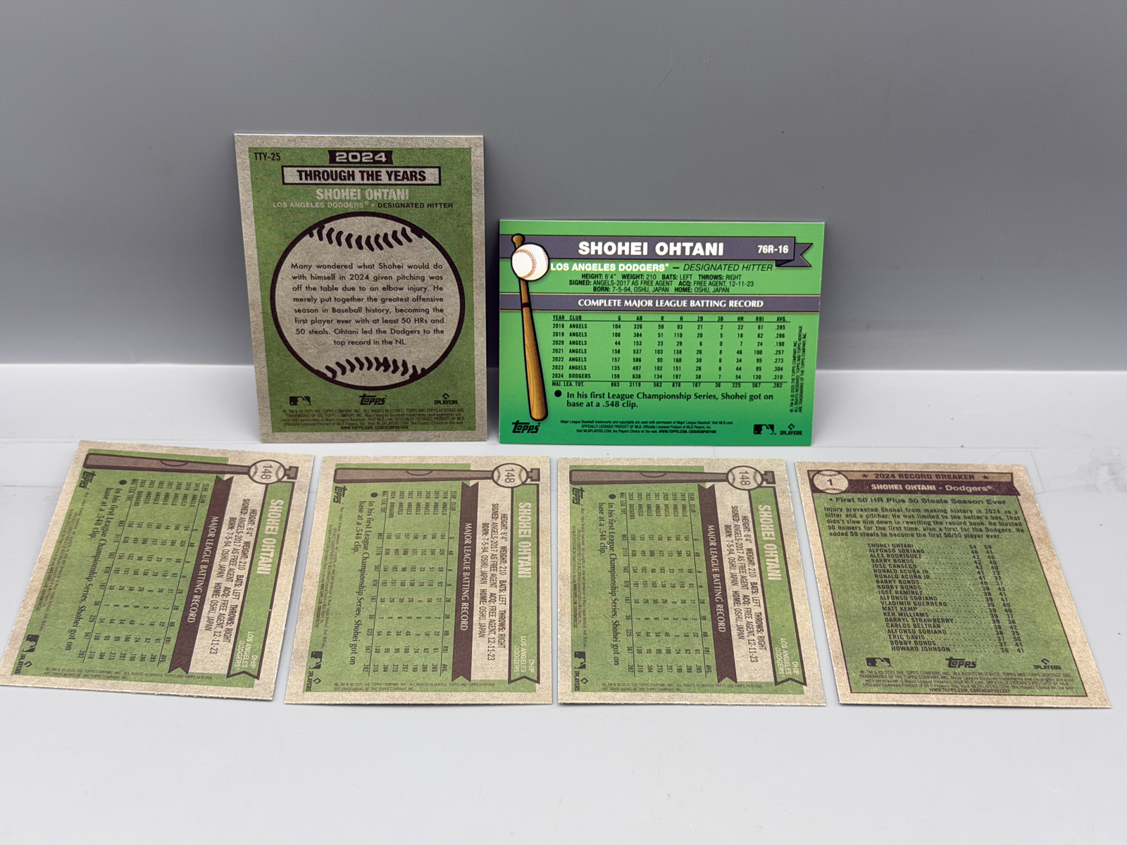 2025 Topps Heritage Shohei Ohtani Lot of 6 - Through the Years Holo Parallel Insert, 1976 Redefined Holo Parallel Insert, 4 Base Cards