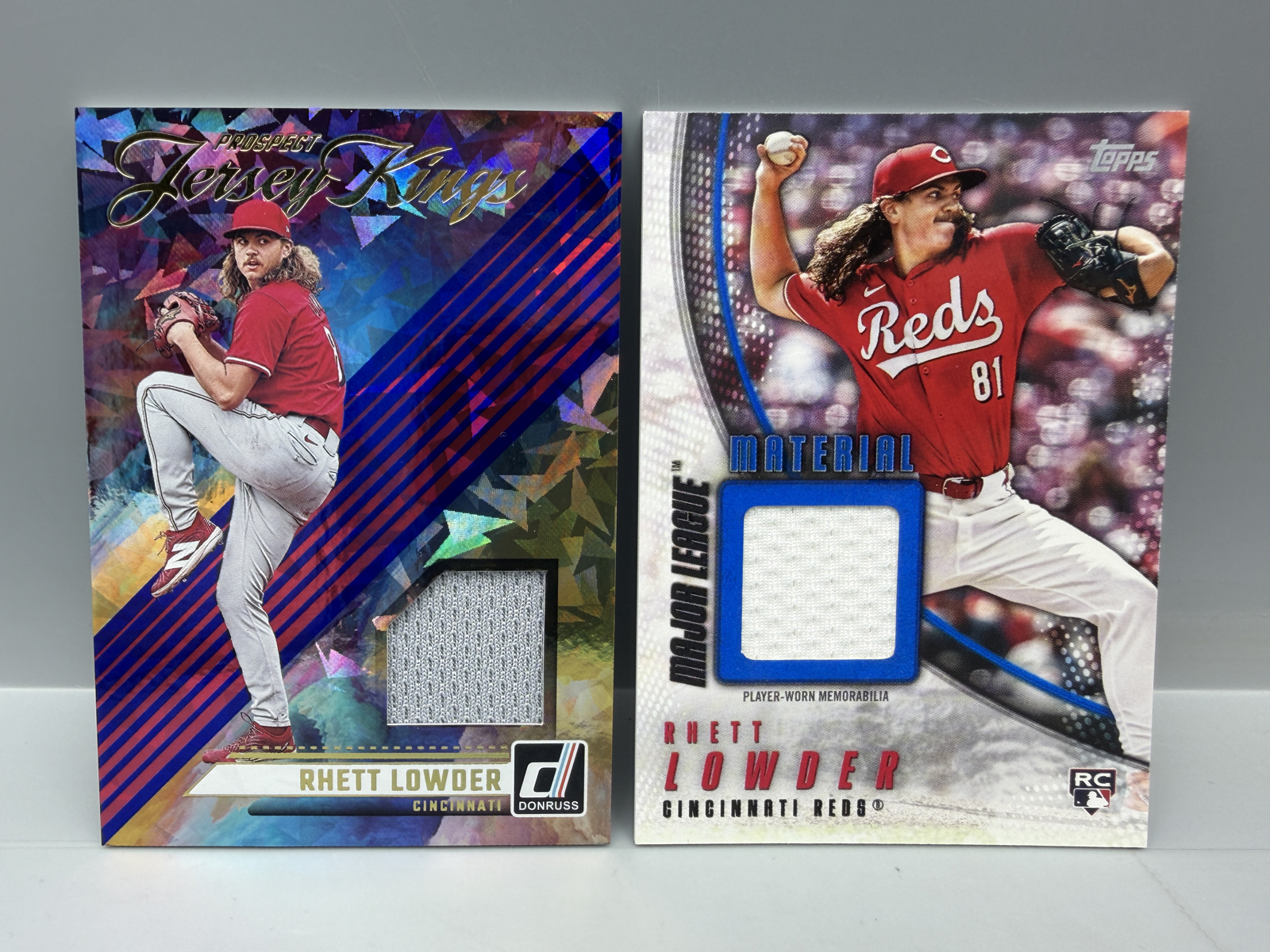 Rhett Lowder Lot of 2 Relic Cards - 2024 Donruss Jersey Kings Prospect & 2025 Topps RC #/150