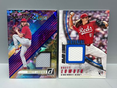 Rhett Lowder Lot of 2 Relic Cards - 2024 Donruss Jersey Kings Prospect & 2025 Topps RC #/150