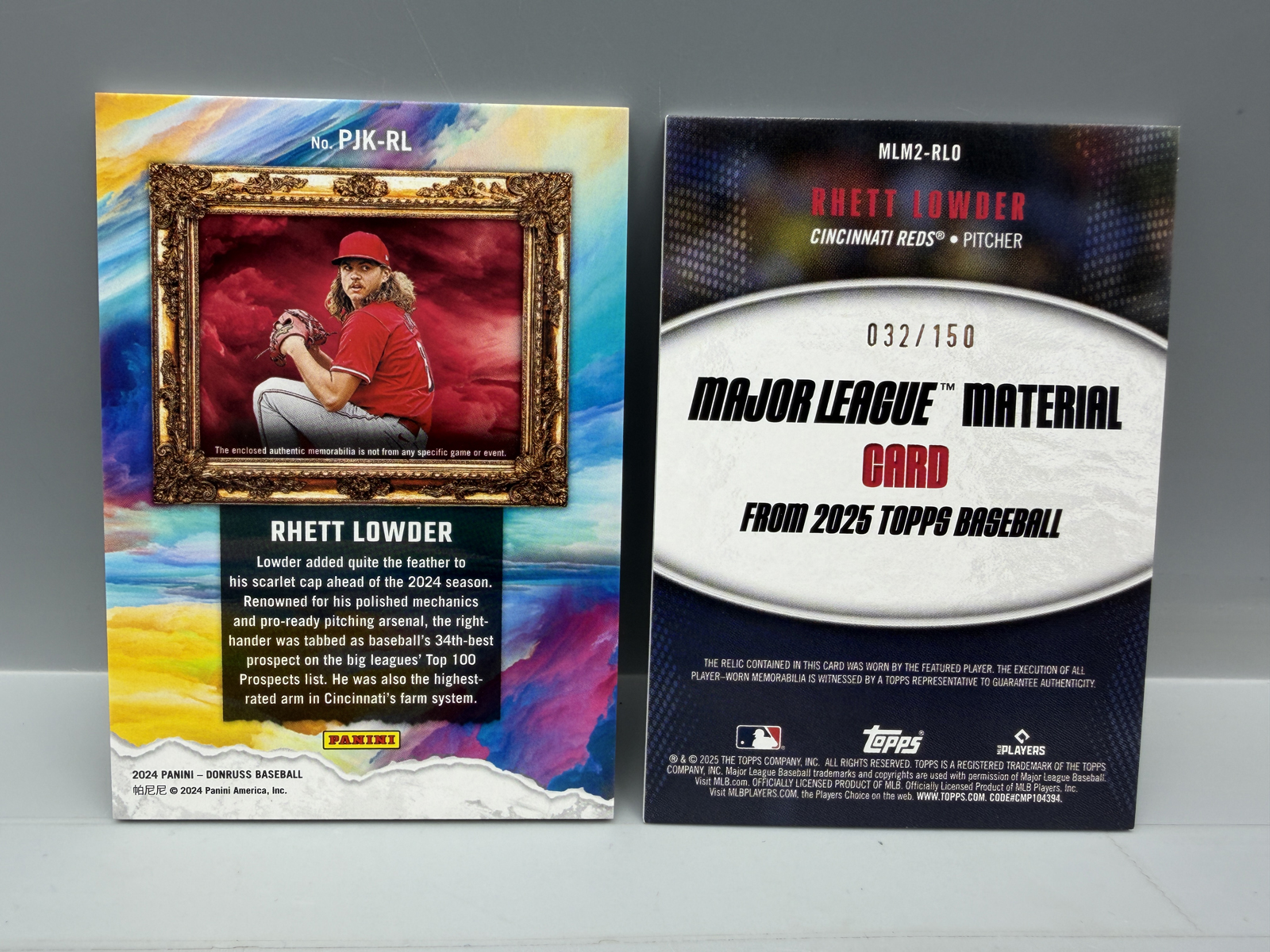Rhett Lowder Lot of 2 Relic Cards - 2024 Donruss Jersey Kings Prospect & 2025 Topps RC #/150
