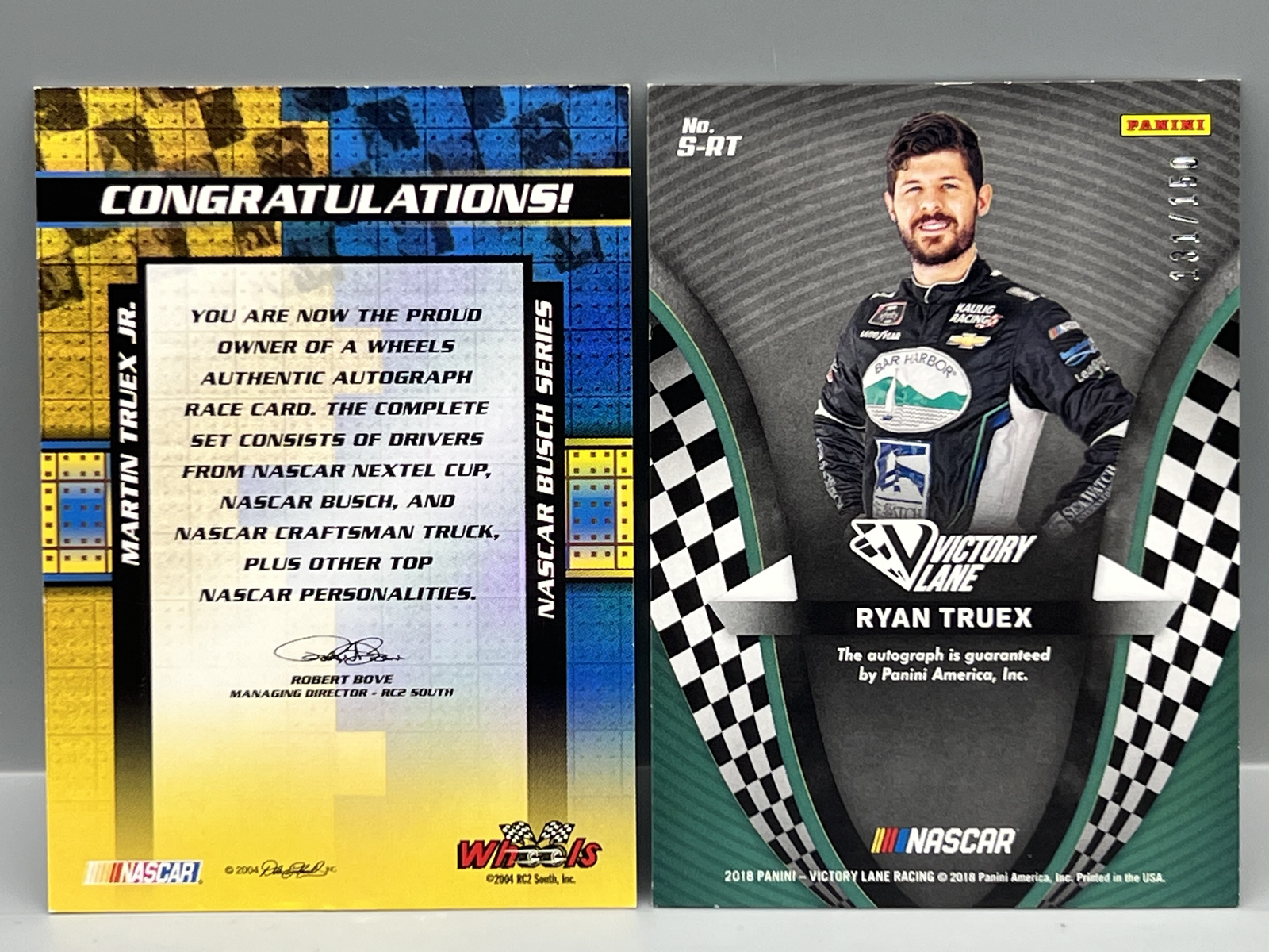 2004 Wheels Racing Martin Truex Jr. Auto & 2018 Panini Victory Lane Racing Ryan Truex Auto #/150