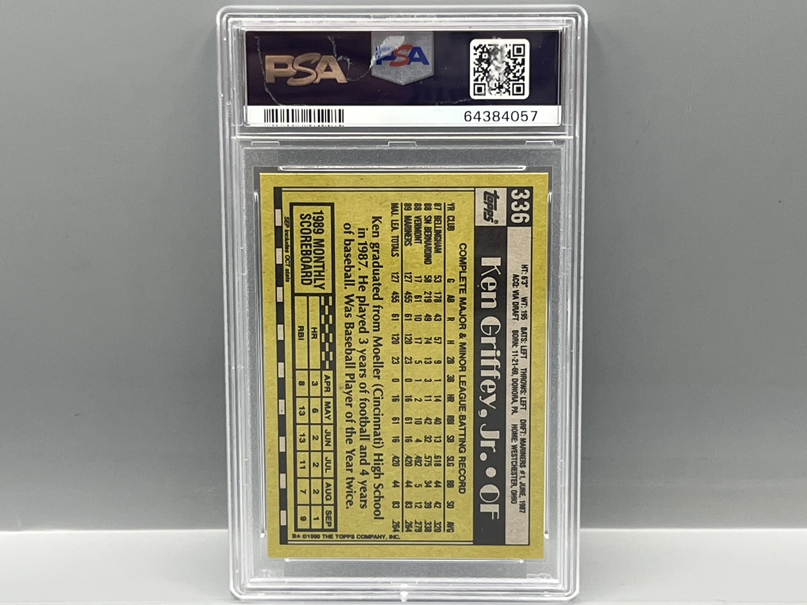 1990 Topps Ken Griffey Jr. 2nd Year #336 PSA Mint 9