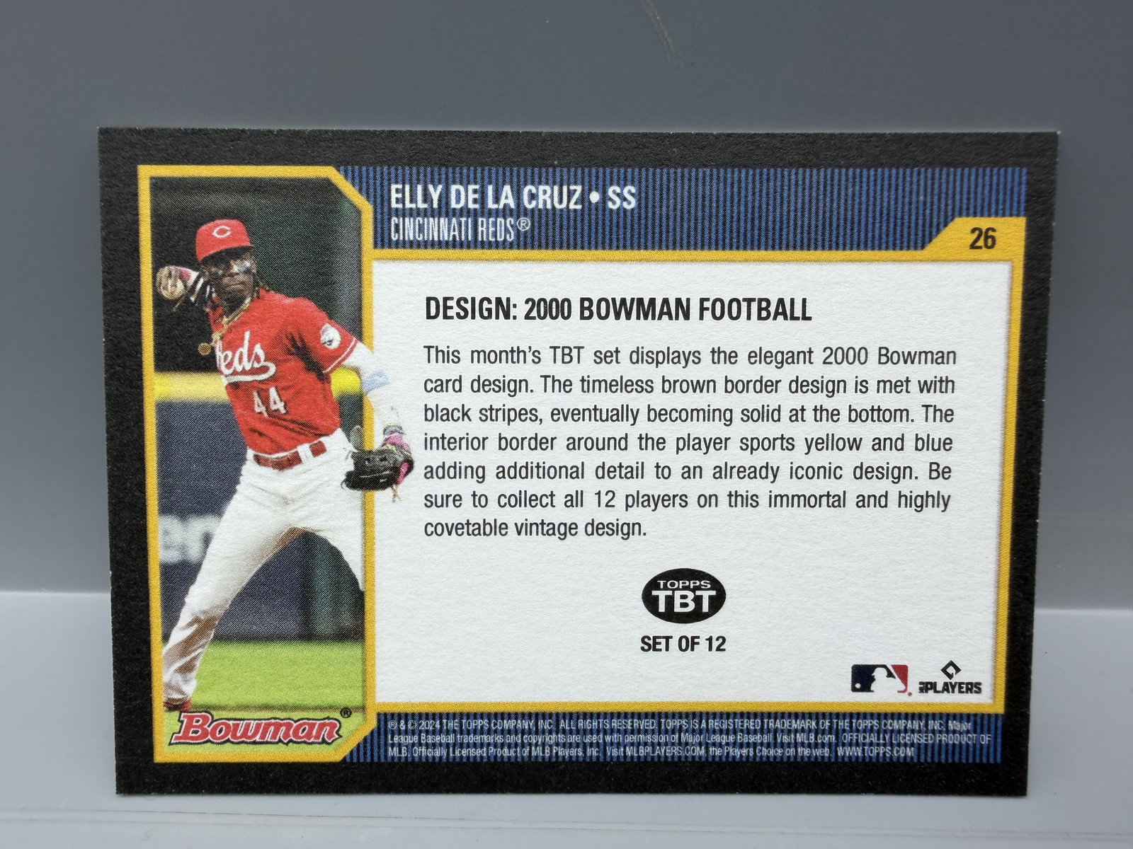 2024 Topps Throwback Thursday TBT Elly De La Cruz SSP Photo Variation RC #26 - 2000 Bowman Football Design