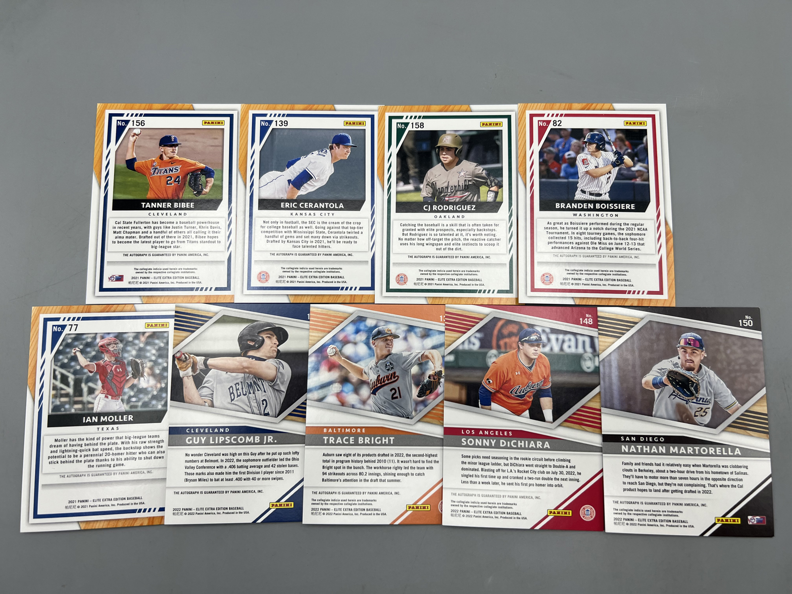 (9) 2021 & 2022 Panini Elite Extra Edition Baseball Pack Pulled Autos - RCs/Prospects