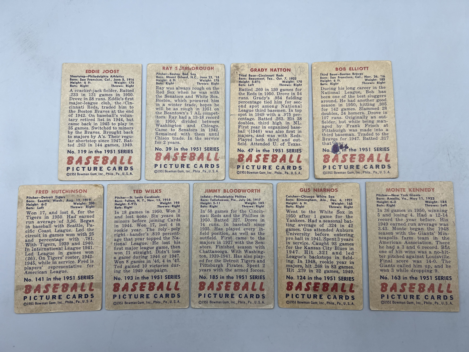 (9) 1951 Bowman Baseball Cards - Varying Conditions