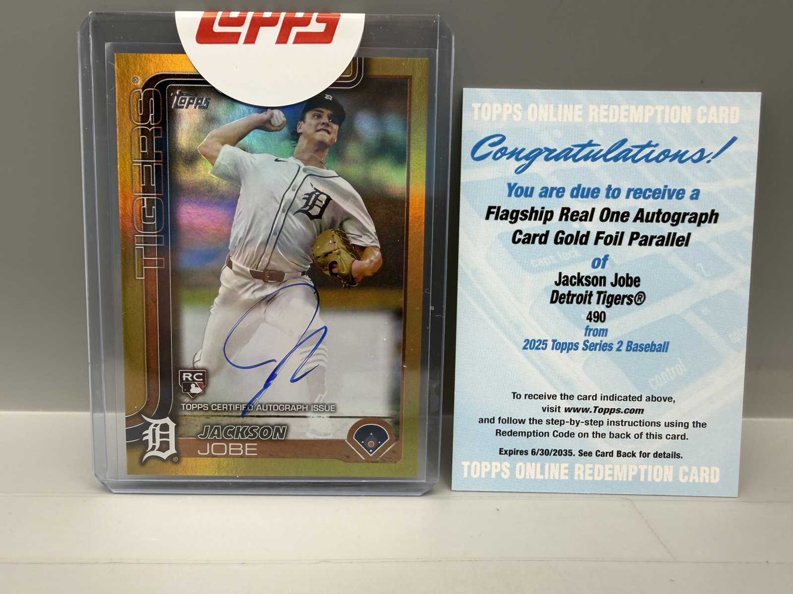 2025 Topps Jackson Jobe Real One Autograph Gold Foil Parallel RC Auto #44/50 - Sealed from Topps and with original used redemption card