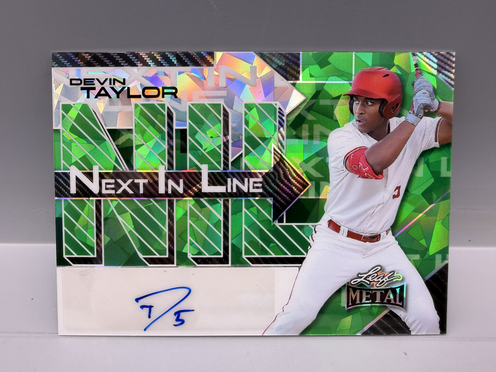 2025 Leaf Metal Devin Taylor Next In Line Crystal Green Auto RC/Prospect #4/6