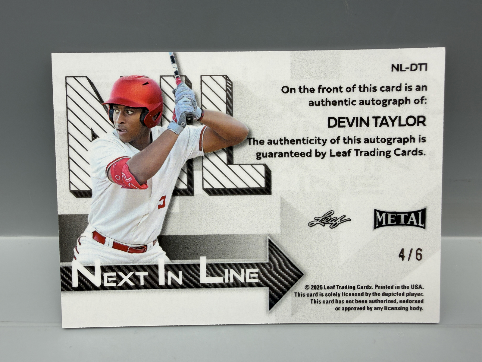 2025 Leaf Metal Devin Taylor Next In Line Crystal Green Auto RC/Prospect #4/6