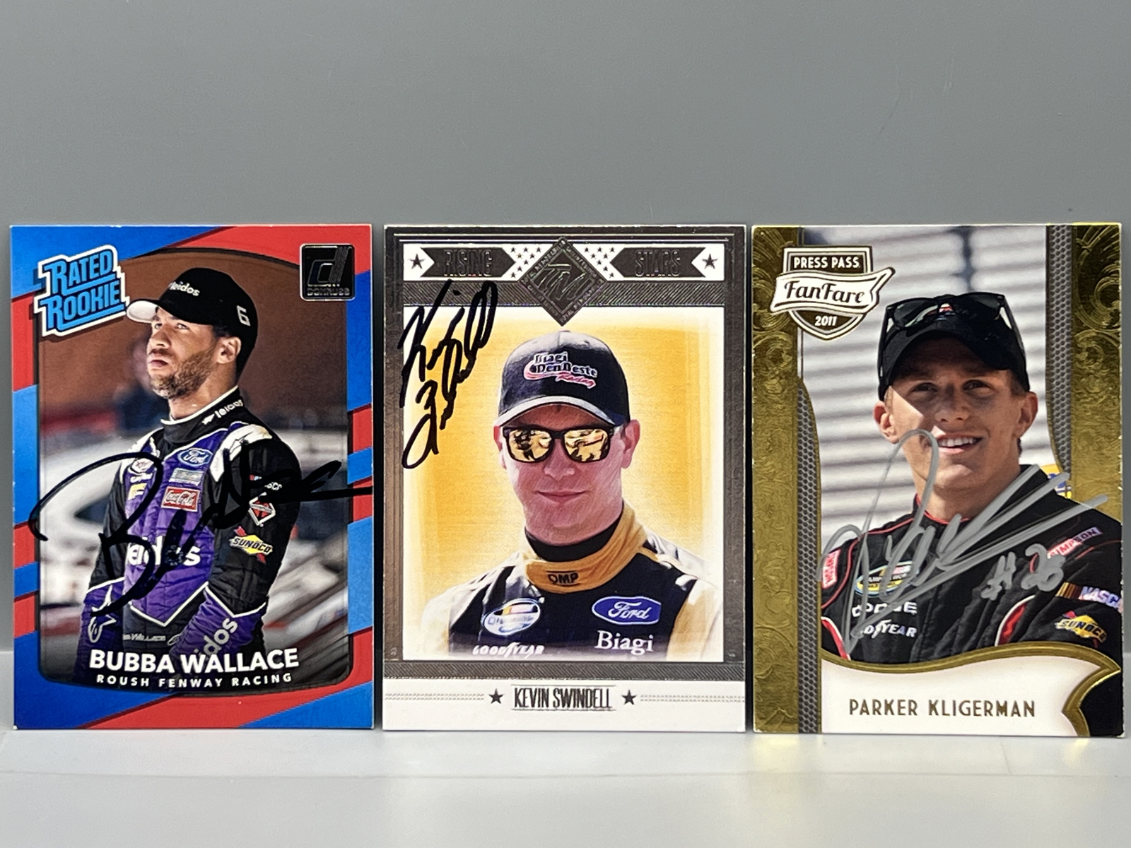 (3) Nascar Racing In Person Auto Cards - Bubba Wallace, Kevin Swindell, & Parker Kligerman - No COAs