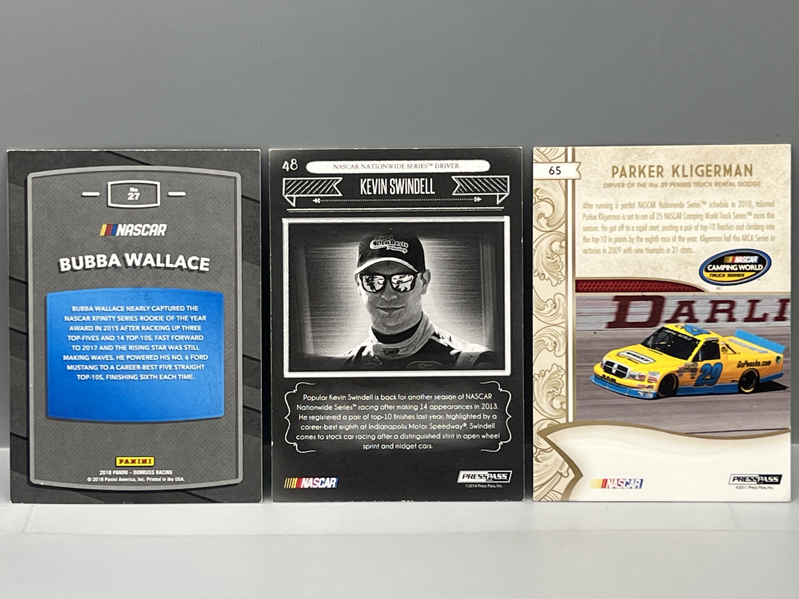 (3) Nascar Racing In Person Auto Cards - Bubba Wallace, Kevin Swindell, & Parker Kligerman - No COAs