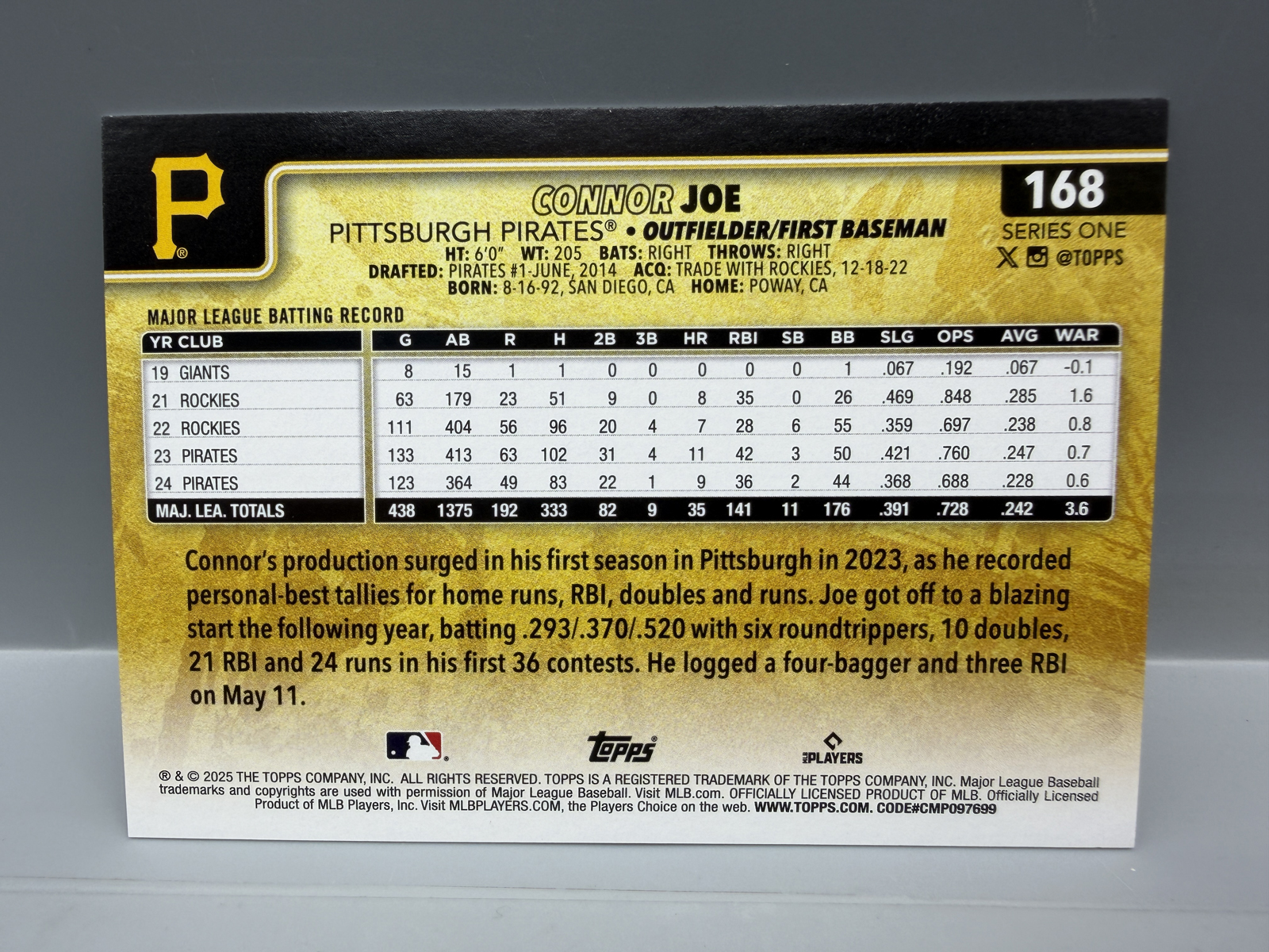 2025 Topps Connor Joe Golden Mirror Parallel SSP #168