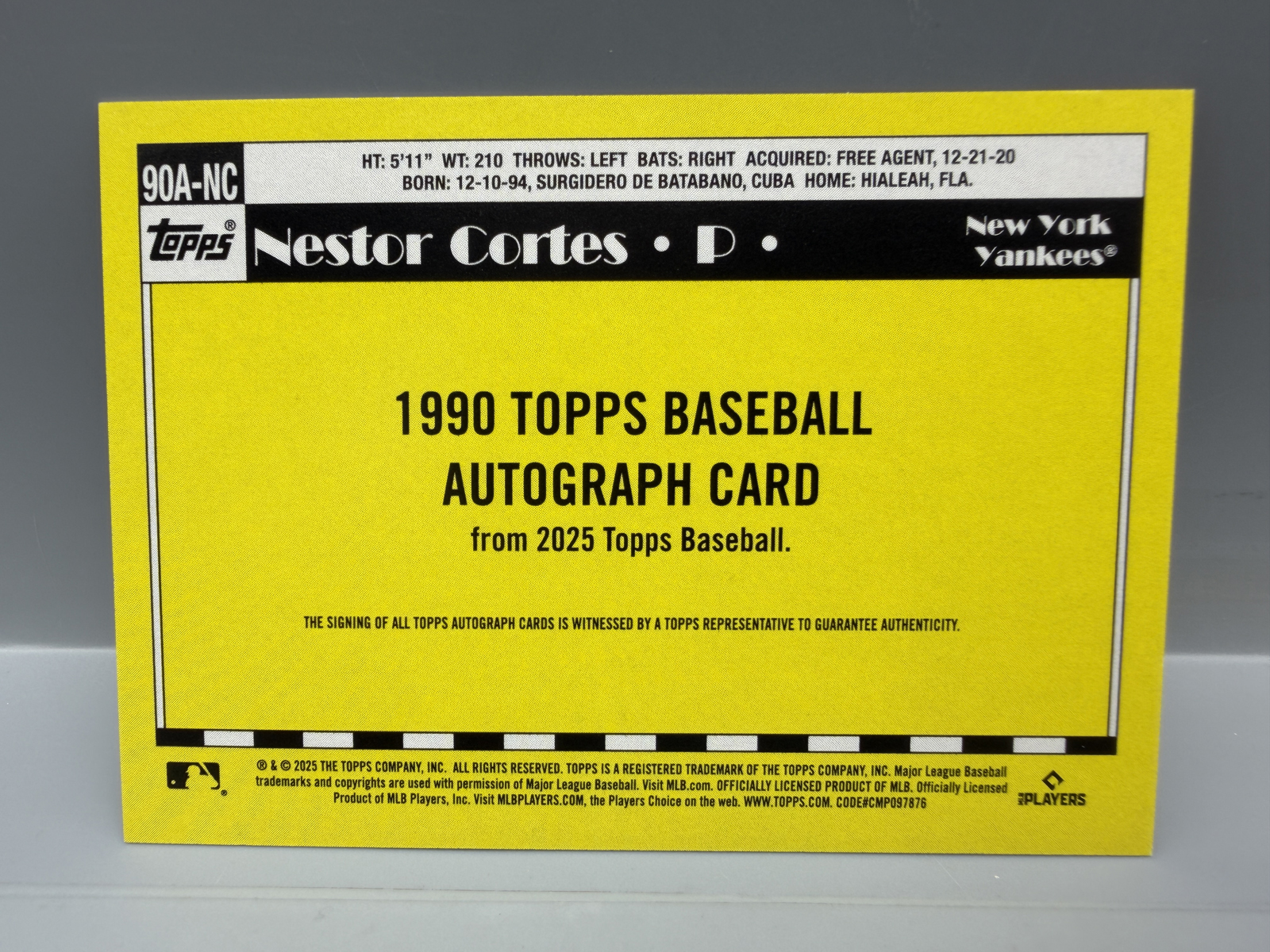 2025 Topps Nestor Cortes 1990 Autograph