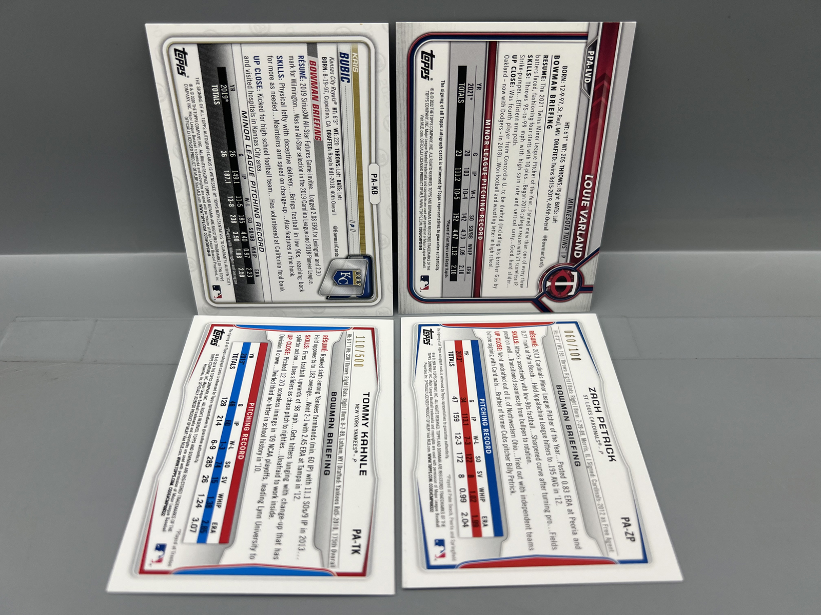 (4) Assorted Bowman Pack Pulled Baseball Autos