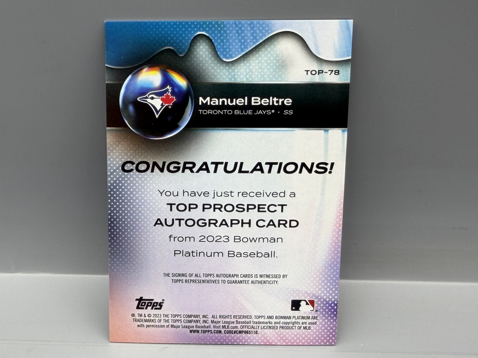 2023 Bowman Platinum Manuel Beltre Orange Top Prospects Auto #18/25