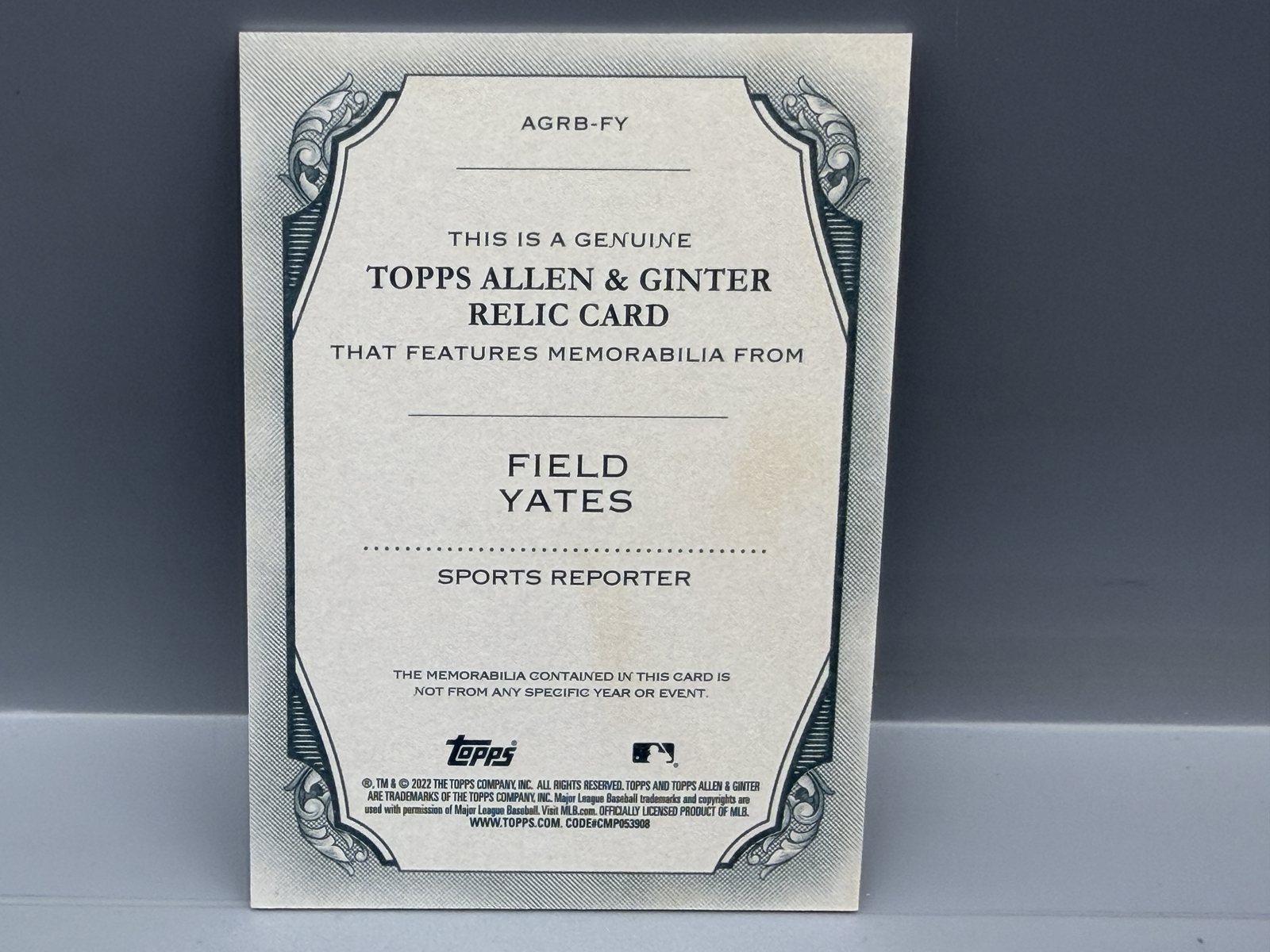 2022 Topps Allen & Ginter Field Yates Relic Card