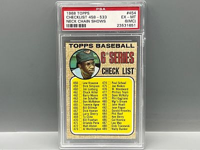 1968 Topps Frank Robinson Checklist 6th Series Neck Chain Shows Variation #454 PSA EX-MT 6 (MC)
